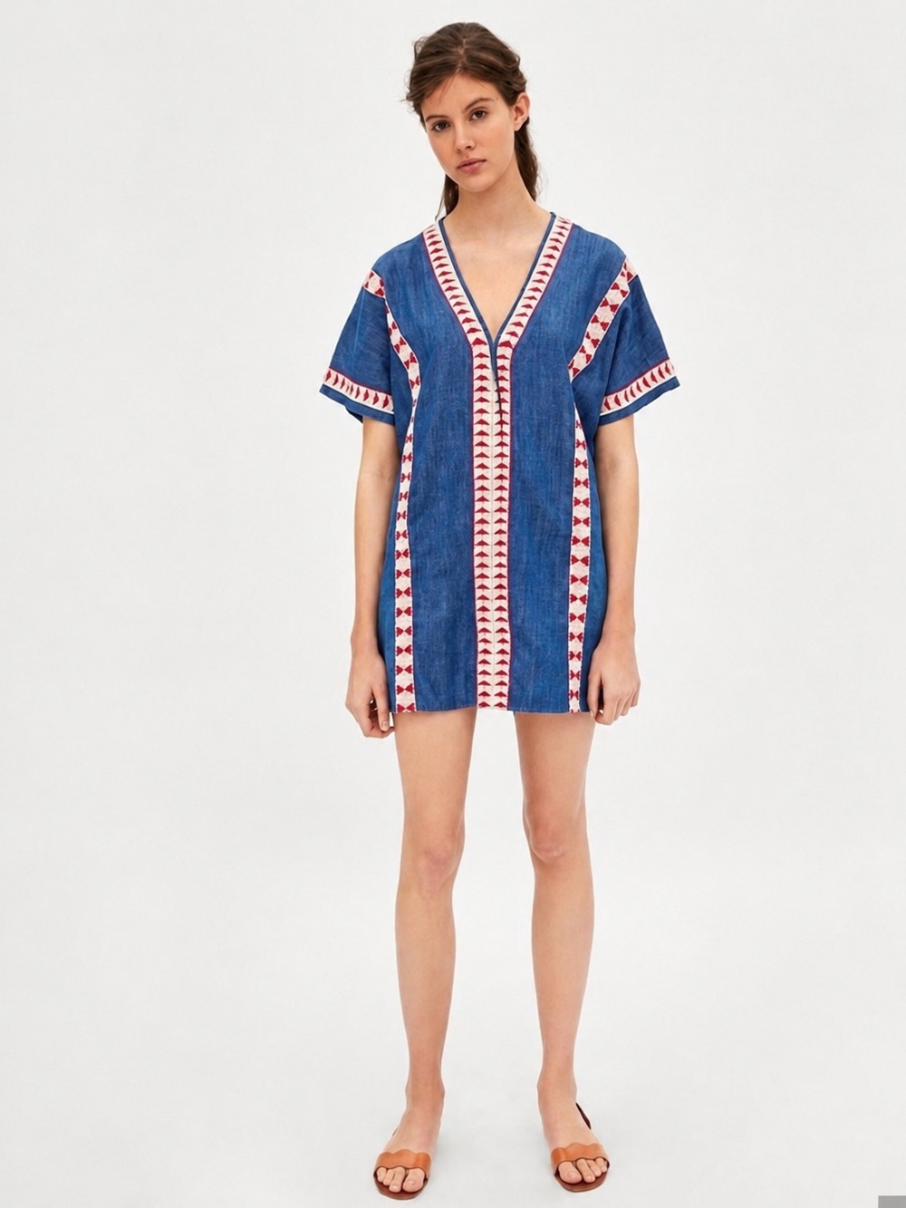 Zara-sz small-Embroidered V-Neck Tunic Dress with Pockets!
